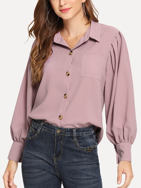 

Tortoise Button Pocket Patch Shirt, Pink, Jana