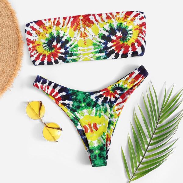 

Random Tie Dye Bandeau With High Cut Bikini