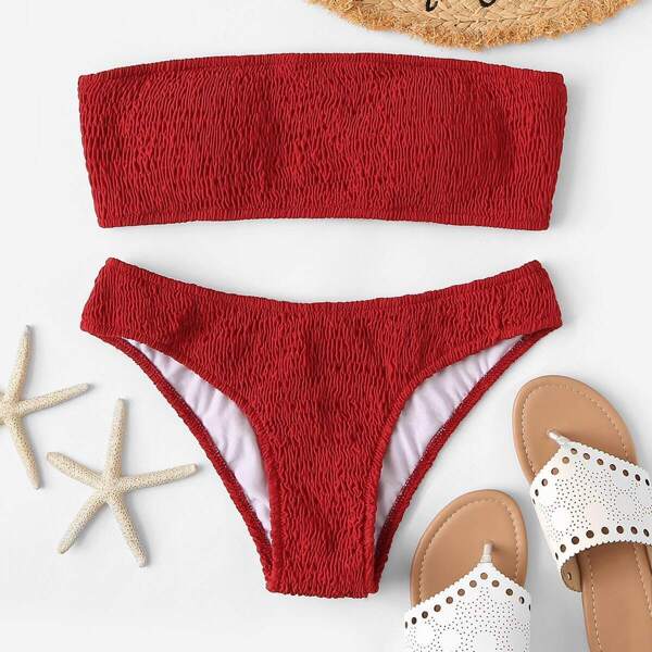 

Shirred Bandeau With Panty Bikini Set