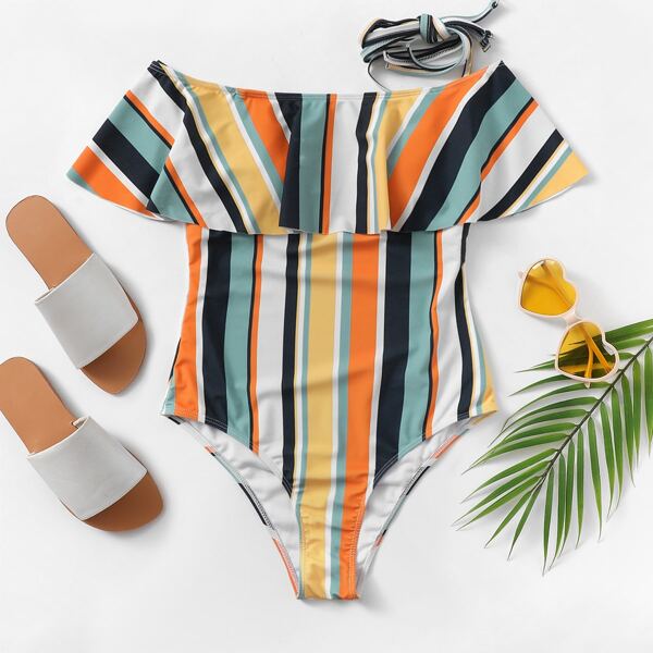 

Striped Flounce One Piece Swimsuit