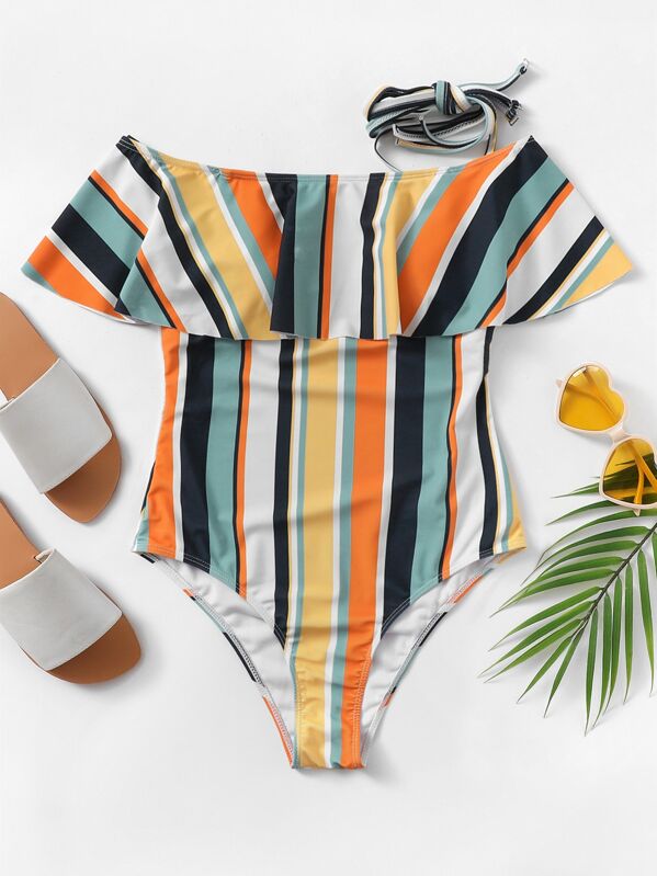 

Striped Flounce One Piece Swimsuit, Multicolor