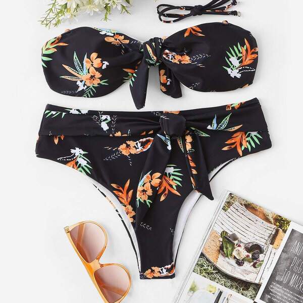

Random Floral Knot Front Bikini Set