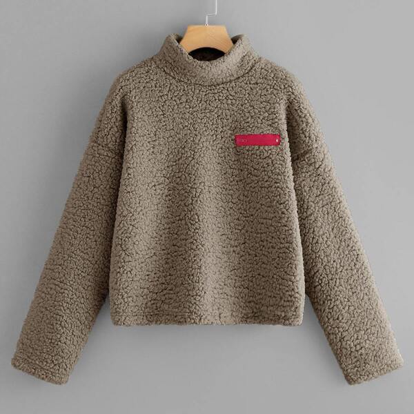 

Funnel Neck Zip Front Teddy Pullover