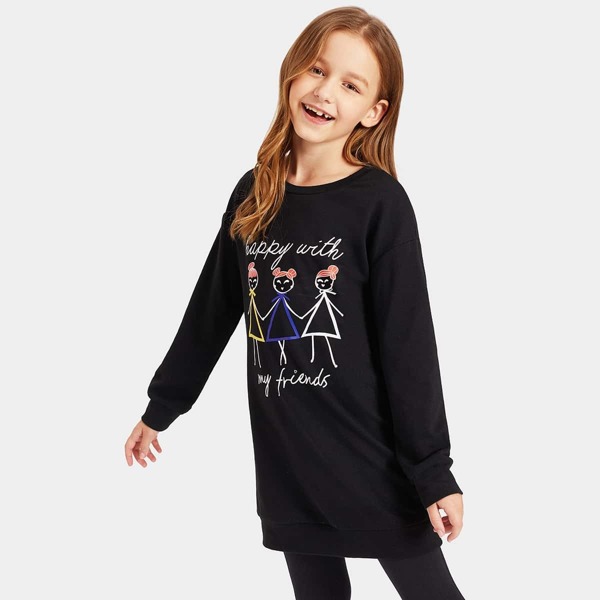 

Girls Letter and Figure Print Pullover