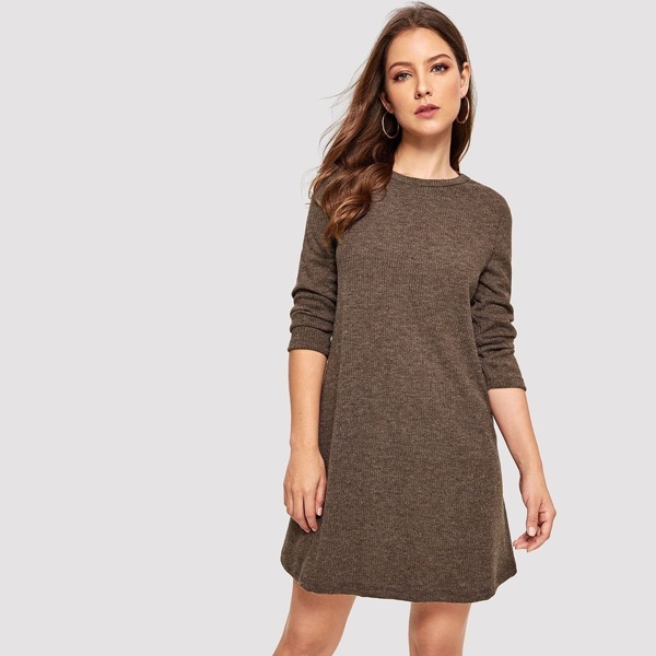 

Crew Neck Casual Sweater Dress