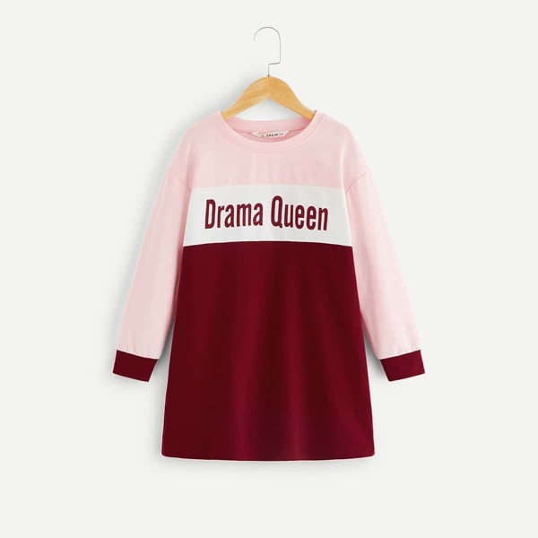 

Girls Color Block Letter Print Sweatshirt Dress