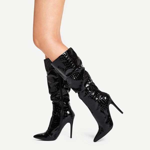 

Crocodile Pattern Ruched Stiletto Boots