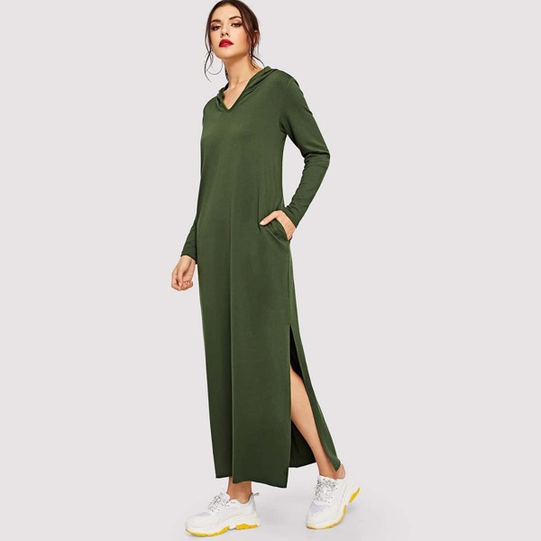 

Pocket Side Split Hem Hoodie Hijab Dress