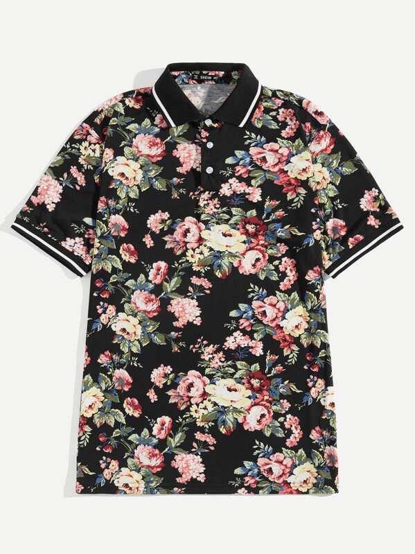

Men Floral Print Polo Shirt, Multicolor