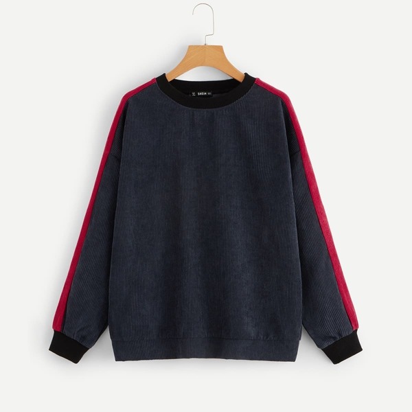 

Contrast Sideseam Drop Shoulder Corduroy Pullover