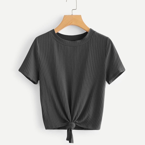 

Knot Hem Rib Knit Tee