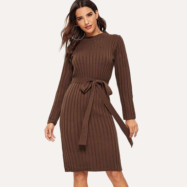 

Solid Ribbed Knit Dress