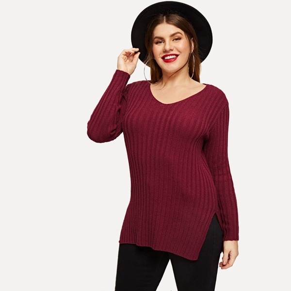 

Plus Slit Side Ribbed Knit Jumper