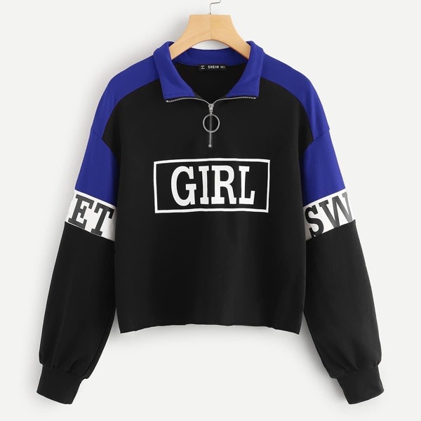 

O-Ring Zip Front Color Block Sweatshirt