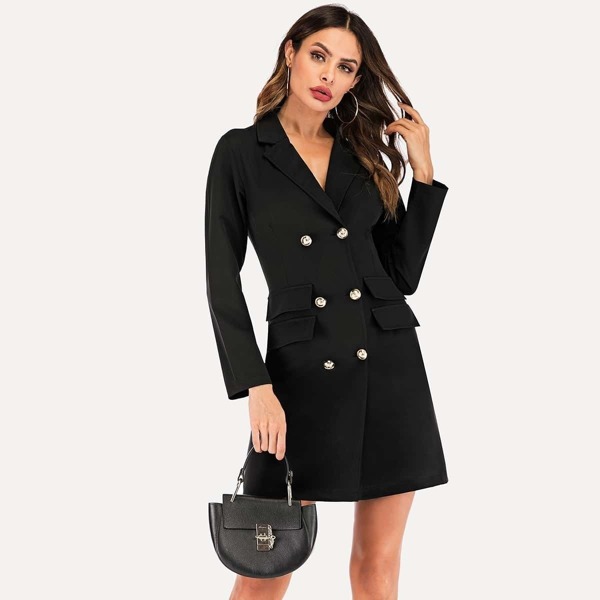 

Double Breasted Solid Blazer Dress