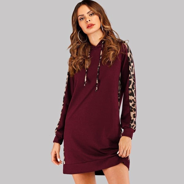 

Leopard Tape Hooded Sweatshirt Dress