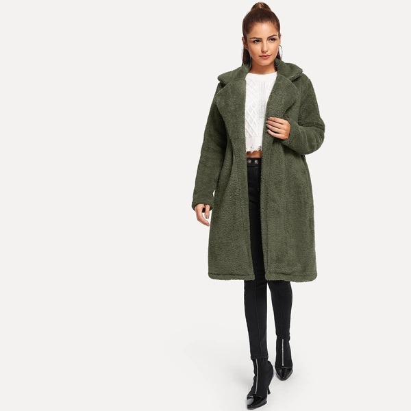 

Open Front Solid Teddy Coat