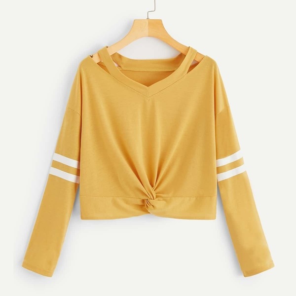 

Twist Hem Cut-out Stripe Tee