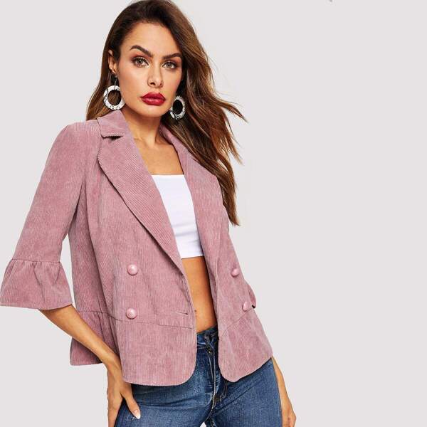 

Ruffle Hem Double Breasted Corduroy Blazer