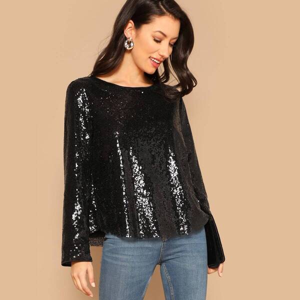 

Curved Hem Sequin Top