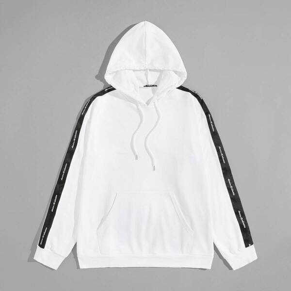 

Men Drop Shoulder Pocket Front Letter Hoodie