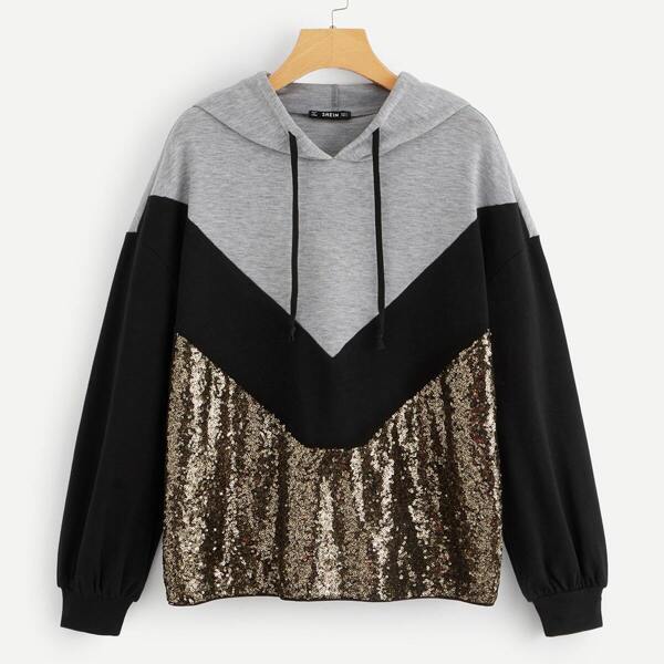 

Contrast Sequin Cut-and-sew Chevron Hoodie