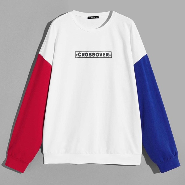 

Men Crew Neck Color-block Letter