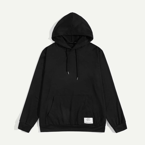 

Men Pocket Front Drawstring Hoodie, Black