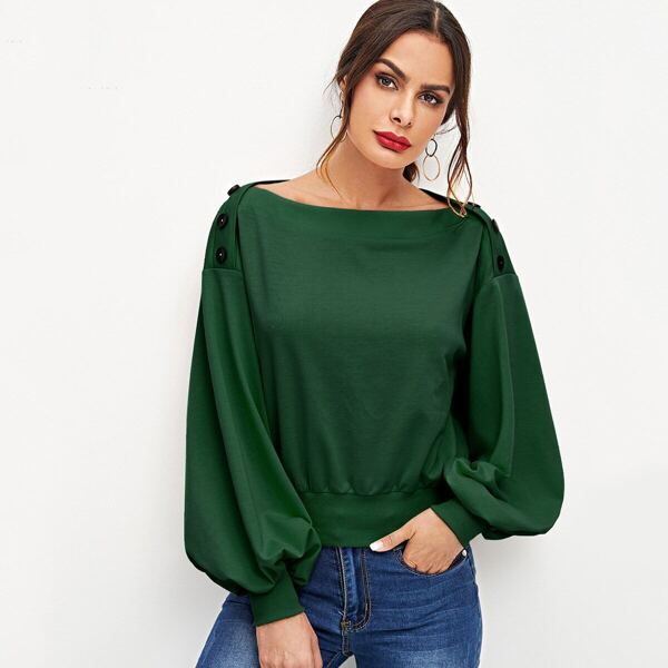 

Button Detail Lantern Sleeve Pullover