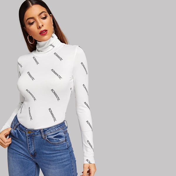 

High Neck Letter Print Tee