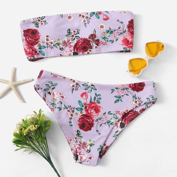 

Random Floral Bandeau With Panty Bikini Set, Multicolor