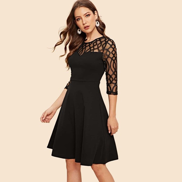 

Geo Mesh Yoke Flare Dress