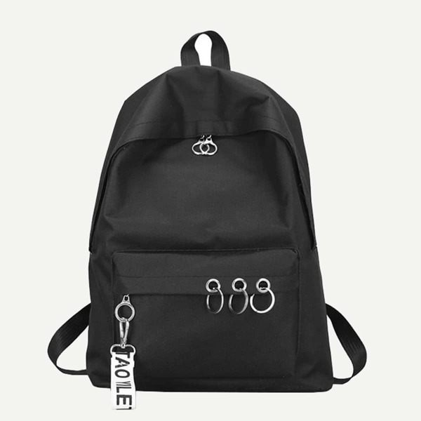 

Men Ring Decor Solid Backpack, Black