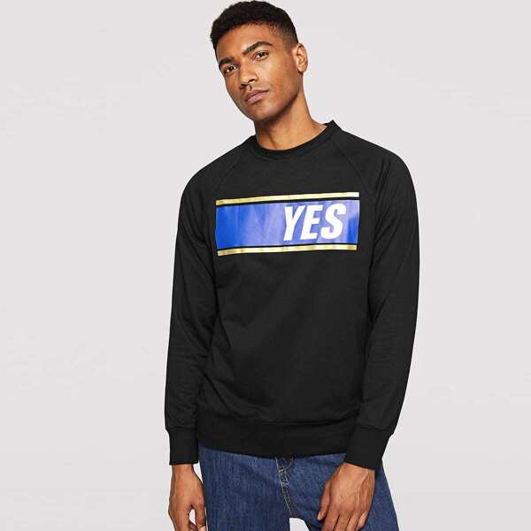 

Men Crew Neck Letter Print Raglan