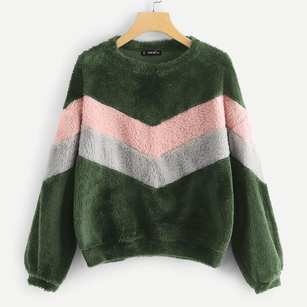 

Color Block Chevron Teddy Sweatshirt