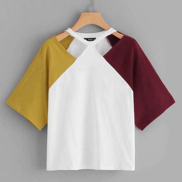

Cut Out Color Block Tee, White