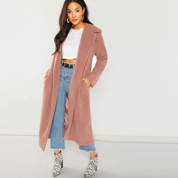 

Solid Longline Faux Fur Teddy Coat