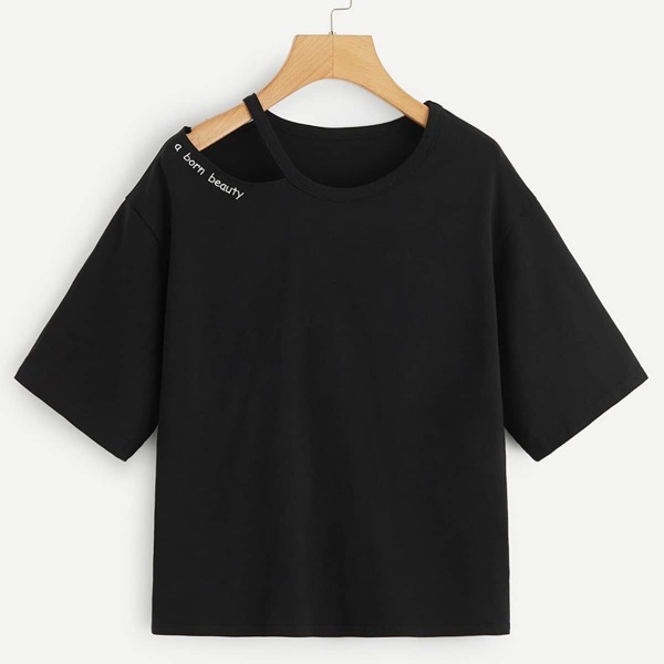 

Letter Embroidered Cut Out Tee