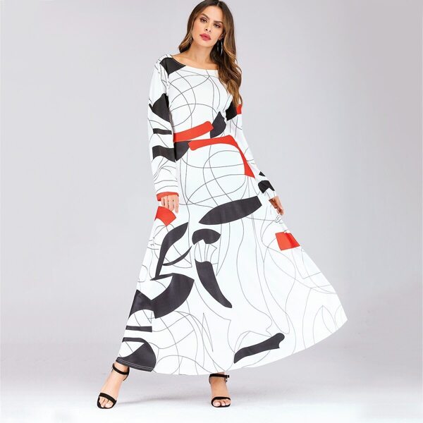 

Graphic Print Hidden Pocket Longline Dress, White