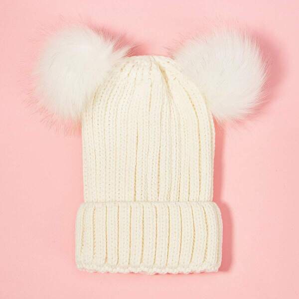 

Faux Fur Pom-pom Decor Cuffed Beanie