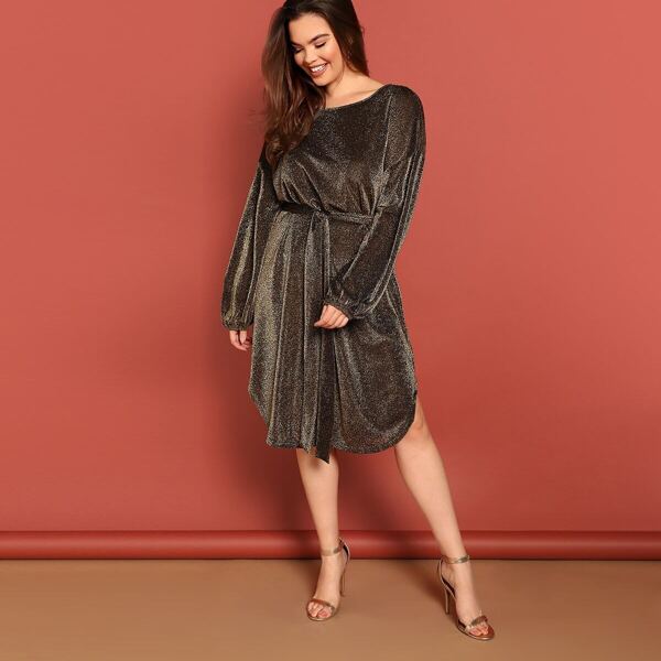 

Plus Curved Hem Glitter Dress
