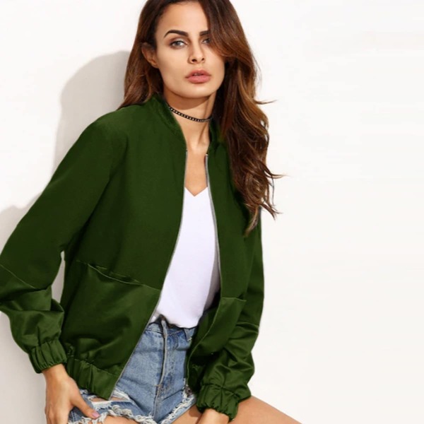 

Mixed Media Zip Up Bomber Jacket, Green
