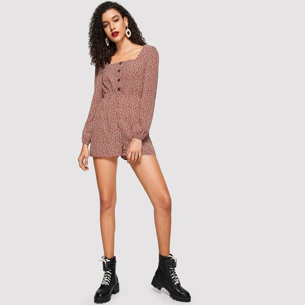 

Allover Print Button Detail Romper
