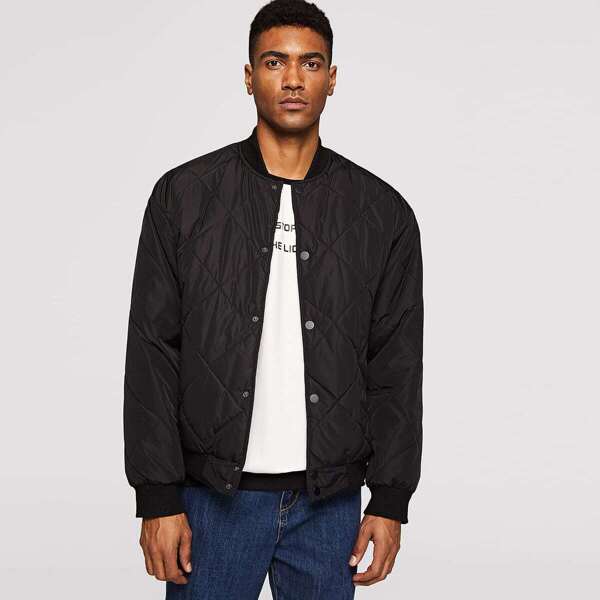 

Men Button Up Quilted Bomber Jacket