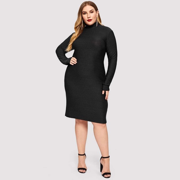 

Plus High Neck Fitted Glitter Dress