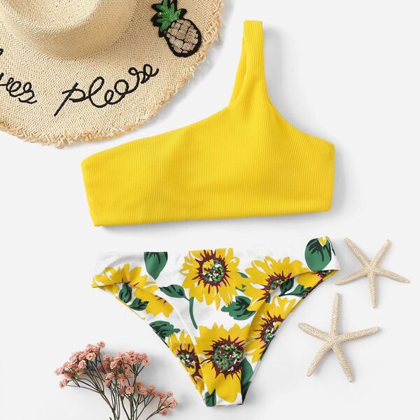 

Random One Shoulder Sunflower Bikini Set