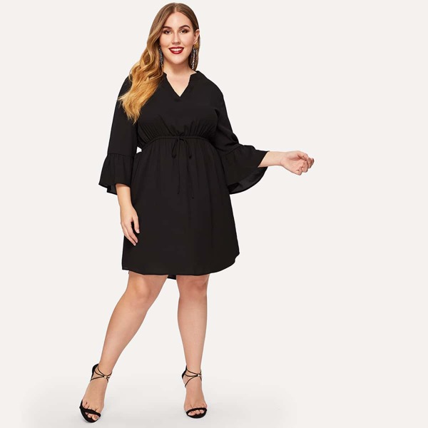 

Plus Flounce Sleeve Curved Hem Dress