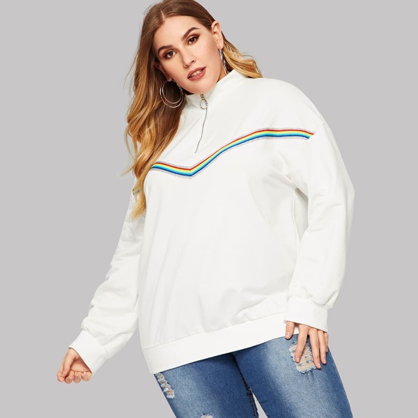 

Plus O-Ring Zip Up Striped Patched Pullover