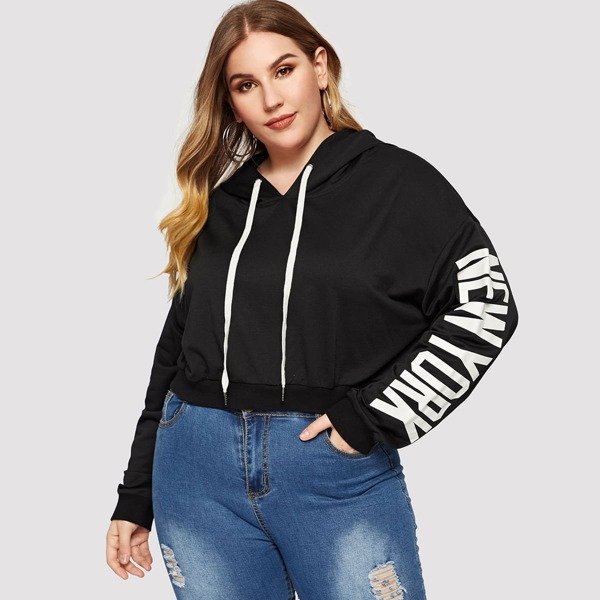 

Plus Drop Shoulder Letter Print Hoodie