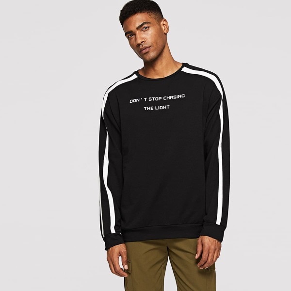 

Men Crew Neck Letter Print Striped